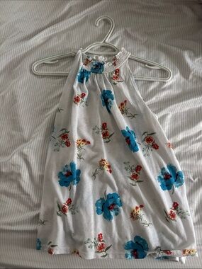 LOFT White Halter Top with Blue and Red Floral Print